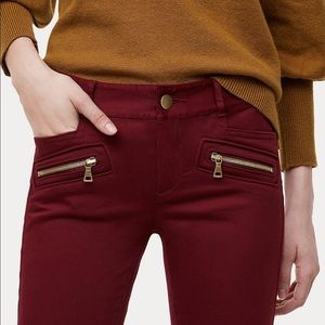 LOFT | Skinny Zip Sateen Pants, Red